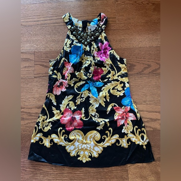 Cache Vintage Dark Floral Silk High Neck Sleeveless Blouse Medium Y2K Whimsigoth - Picture 1 of 6